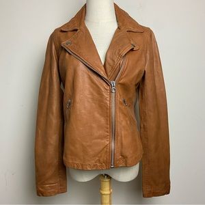 Madewell Lamb Leather Moto Jacket Women's Size M Camel Front Zipper Closure